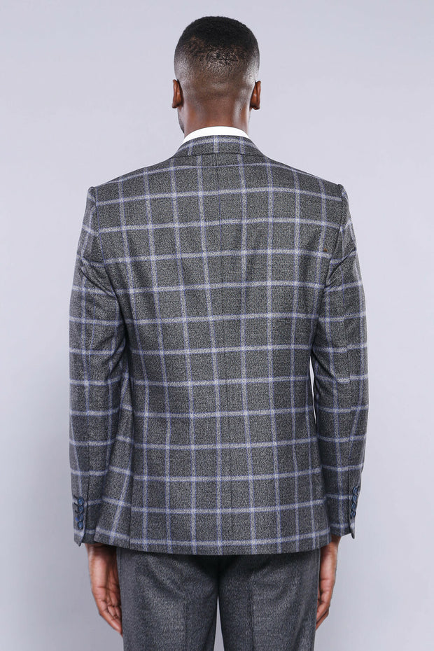 Grey Blue Checked Suit 3 Piece Suits, 3-piece-suit, 34, 36, 38, 40, 42, 44, 46, 48, Checked, Classic Blazer, Combined Suit, Modern Fit, Peak, Peak Lapel, Plaid, Slim Fit, Suit Suit3 Piece Sui