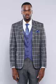 Grey Blue Checked Suit 3 Piece Suits, 3-piece-suit, 34, 36, 38, 40, 42, 44, 46, 48, Checked, Classic Blazer, Combined Suit, Modern Fit, Peak, Peak Lapel, Plaid, Slim Fit, Suit Suit3 Piece Sui