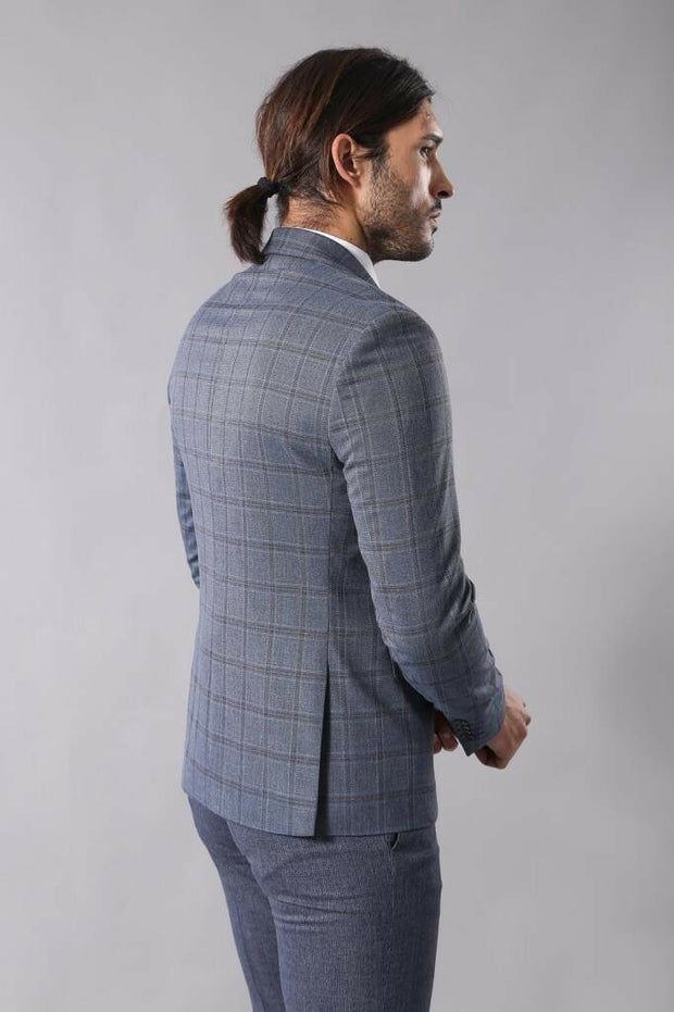 Grey Checked Men's Slim Fit Blazer | Wessi $50 - $100, 3-piece-suit, 40, 42, 6 Drop, Blue, Casual, Checked, Daily, Grey, Italian, Men's Blazers, Modern Fit, Navy Blue, Peak, Peak Lapel, Plaid