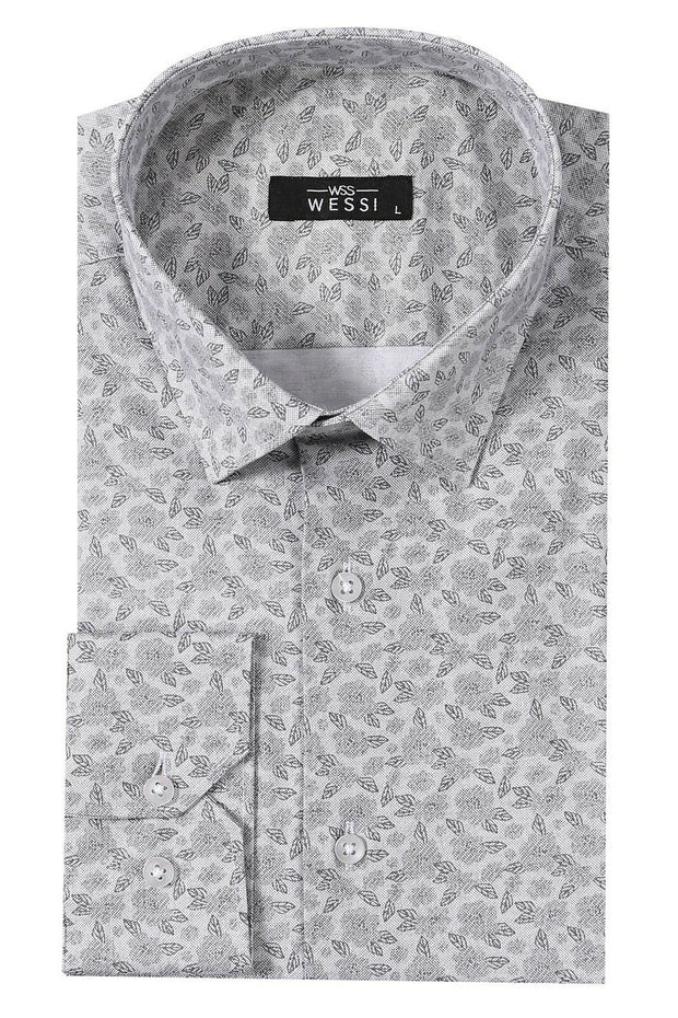 Grey Floral Patterned Shirt | Wessi 3-piece-suit, Casual, Cuff, Daily, Floral, Italian, Long Sleeve, Modern Fit, Patterned, Shirt, Slim Fit, Slim Fit Shirt, Sport ShirtSlim Fit Shirt - wessi