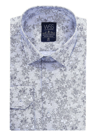 Grey Flower Patterned Slimfit Shirt | Wessi 3-piece-suit, Casual, Daily, Floral, Grey, Italian, Modern Fit, Patterned, Shirt, Slim Fit, Slim Fit Shirt, Sport, white ShirtSlim Fit Shirt - wess