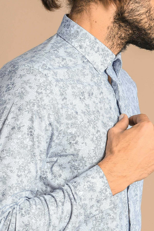 Grey Flower Patterned Slimfit Shirt | Wessi 3-piece-suit, Casual, Daily, Floral, Grey, Italian, Modern Fit, Patterned, Shirt, Slim Fit, Slim Fit Shirt, Sport, white ShirtSlim Fit Shirt - wess