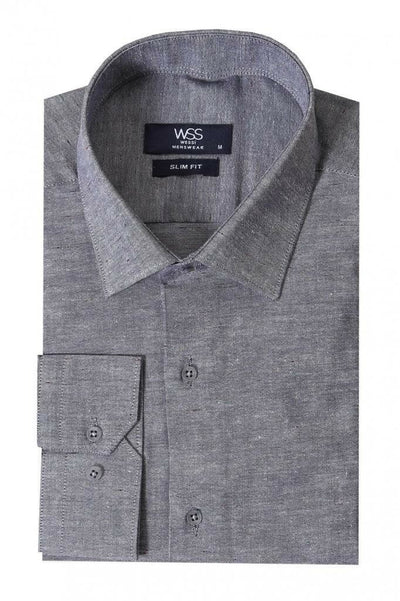 Grey Linnen Slim Fit Shirt 3-piece-suit, Casual, Daily, Italian, Linen Blend, Modern Fit, Shirt, Slim Fit, Slim Fit Shirt, Sport ShirtSlim Fit Shirt - wessi