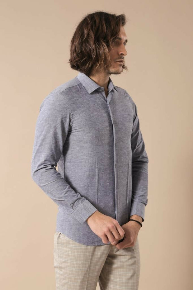 Grey Linnen Slim Fit Shirt 3-piece-suit, Casual, Daily, Italian, Linen Blend, Modern Fit, Shirt, Slim Fit, Slim Fit Shirt, Sport ShirtSlim Fit Shirt - wessi