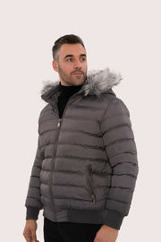 Grey Men's Puffer Coat with Fur | Wessi 3-piece-suit, 36, 38, 40, 42, Jackets, Modern Fit, Outwear, Puffer Coats, Quilted, Slim Fit OutwearJacketsPuffer Coats - wessi