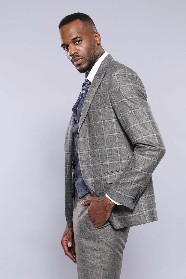 Grey Vested Suit | Wessi 3 Piece Suits, 3-piece-suit, 34, 36, 38, 40, 42, 44, 46, 48, Basic, Blue, Checked, Classic Blazer, Combined Suit, Daily, Essentials, Grey, Grey Suit, mens-suit, mens-