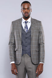 Grey Vested Suit | Wessi 3 Piece Suits, 3-piece-suit, 34, 36, 38, 40, 42, 44, 46, 48, Basic, Blue, Checked, Classic Blazer, Combined Suit, Daily, Essentials, Grey, Grey Suit, mens-suit, mens-