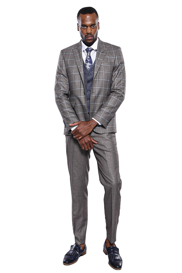 Grey Vested Suit | Wessi 3 Piece Suits, 3-piece-suit, 34, 36, 38, 40, 42, 44, 46, 48, Basic, Blue, Checked, Classic Blazer, Combined Suit, Daily, Essentials, Grey, Grey Suit, mens-suit, mens-