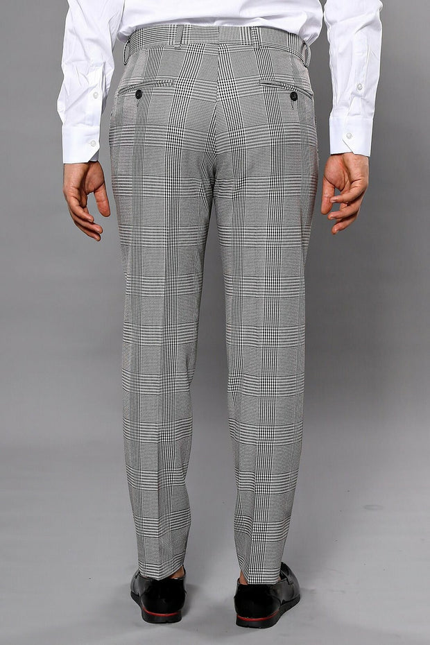 Grey Plaid Slim-Fit Trousers | Wessi 28, 3-piece-suit, 30, 32, Casual, Checked, Daily, Modern Fit, Party, Patterned, Plaid, Slim Fit, Trouser, Trousers TrouserTrousers - wessi