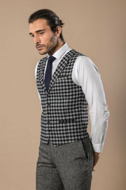 Grey Plaid Vest | Wessi 3-piece-suit, 34, Checked, Modern Fit, Plaid, Slim Fit, Vest Vest - wessi