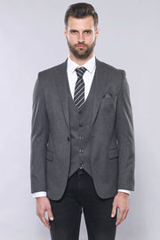 Grey Plain Blazer and Vest Set | Wessi 3-piece-suit, 36, 38, 40, 42, 44, 46, 48, Men's Blazers, Modern Fit, Peak, Peak Lapel, Slim Fit, Slim Fit Blazers Men's BlazersSlim Fit Blazers - wessi