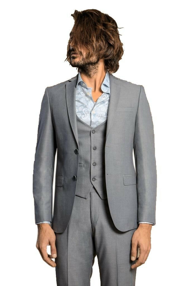 Grey Slim Fit Men's Suit with Vest | Wessi $100 - $150, 3-piece-suit, 34, 36, 38, 40, 6 Drop, Basic, Casual, Daily, Essentials, Italian, Italian Suit, mens-suit, mens-suit_obsolete, Modern Fi