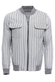 Grey Striped Bomber Coat $50 - $100, 36, 38, 40, 42, 44, 46, 48, Bomber Jacket, Daily, Grey, Modern Fit, Outwear, Slim Fit, Striped, Zippered OutwearBomber Jacket - wessi