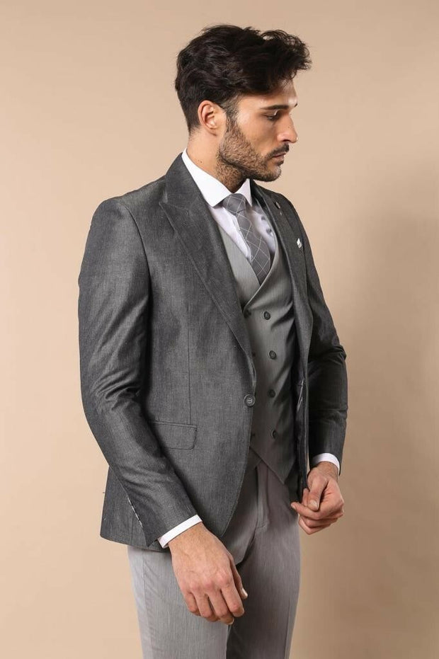 Grey Vested Suit $100 - $150, 3-piece-suit, 34, 36, 38, 40, 42, 44, 6 Drop, Combined, Daily, Double Breasted, Double Breasted Suit, Italian, Italian Suit, mens-suit, mens-suit_obsolete, Moder