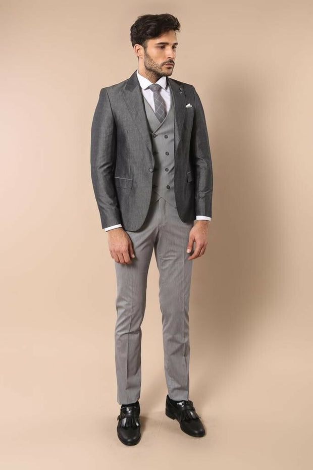 Grey Vested Suit $100 - $150, 3-piece-suit, 34, 36, 38, 40, 42, 44, 6 Drop, Combined, Daily, Double Breasted, Double Breasted Suit, Italian, Italian Suit, mens-suit, mens-suit_obsolete, Moder