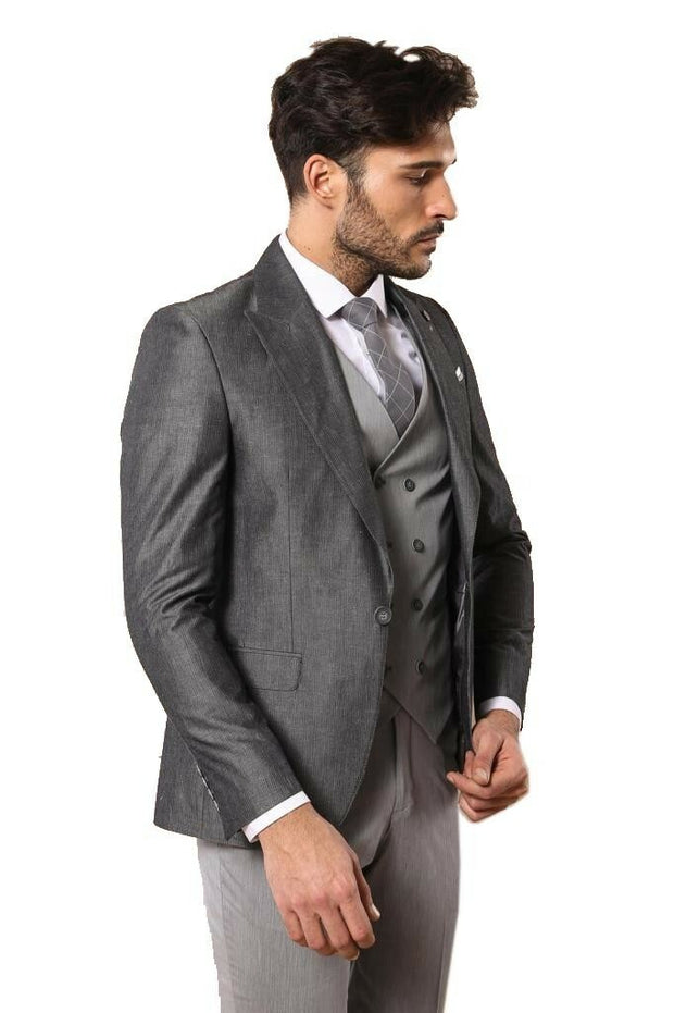 Grey Vested Suit $100 - $150, 3-piece-suit, 34, 36, 38, 40, 42, 44, 6 Drop, Combined, Daily, Double Breasted, Double Breasted Suit, Italian, Italian Suit, mens-suit, mens-suit_obsolete, Moder