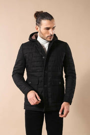 Hooded Black Felt Coat 36, 38, 40, 42, 44, 46, Black, Coat, Hooded Coat, Modern Fit, Outwear, Quilted, Slim Fit OutletCoat - wessi