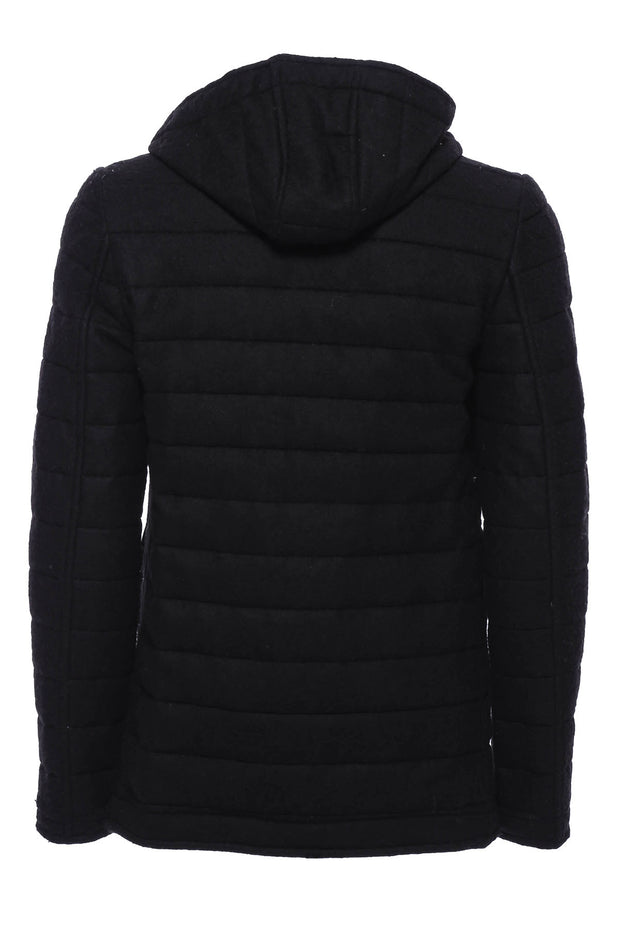 Hooded Black Felt Coat 36, 38, 40, 42, 44, 46, Black, Coat, Hooded Coat, Modern Fit, Outwear, Quilted, Slim Fit OutletCoat - wessi