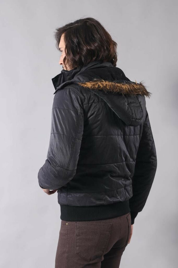 Hooded Black Quilted Jacket 3-piece-suit, 3xl, Black, Jackets, Outwear, Puffer Coats, Quilted, Zippered OutletCoat - wessi