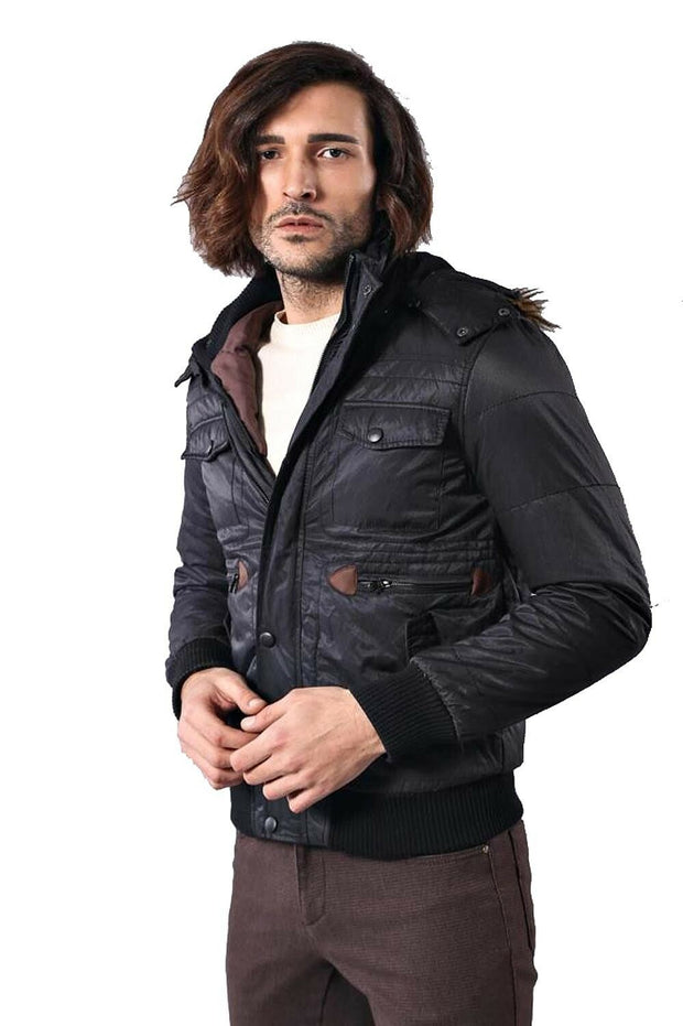 Hooded Black Quilted Jacket 3-piece-suit, 3xl, Black, Jackets, Outwear, Puffer Coats, Quilted, Zippered OutletCoat - wessi