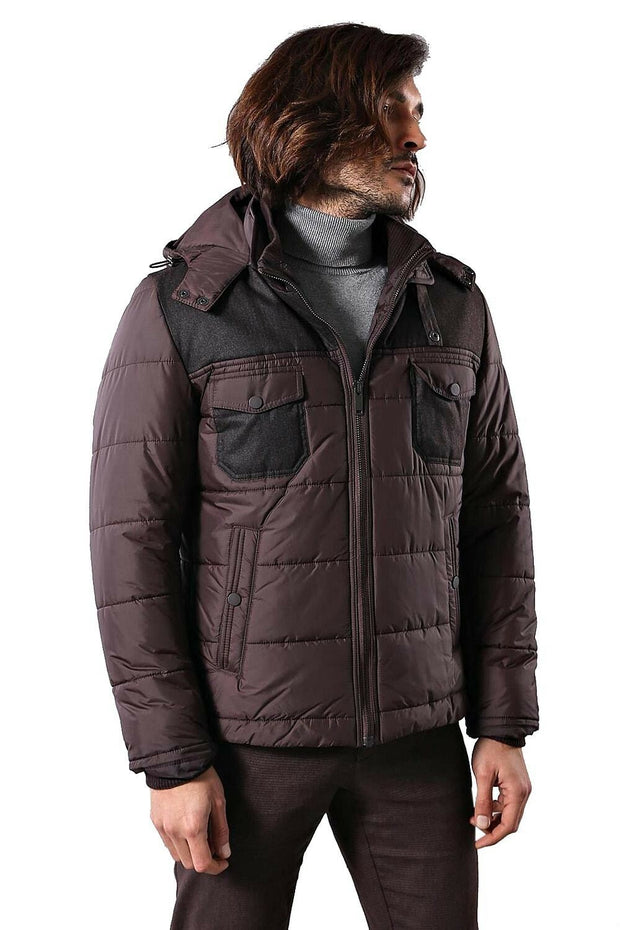 Hooded Brown Quilted Coat 3-piece-suit, 36, 40, 42, 46, 6 Drop, Basic, Brown, Essentials, Hooded, Italian Suit, Jackets, Modern Fit, Outwear, Plain, Puffer Coats, Quilted, Slim Fit, Slim Fit 