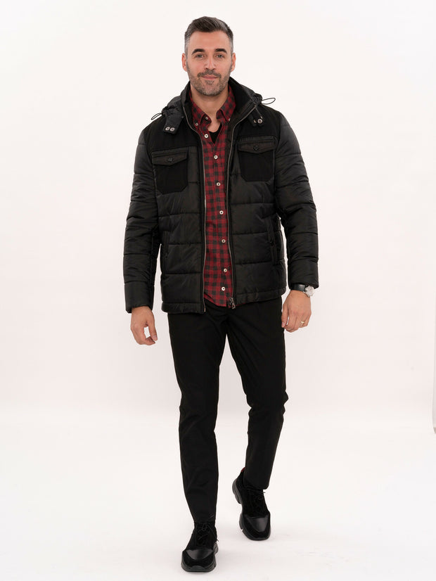 Hooded Burgundy Quilted Coat 3-piece-suit, 36, 38, 42, 44, 46, Black, Burgundy, Jackets, Modern Fit, Outwear, Puffer Coats, Quilted, Slim Fit OutletCoat - wessi