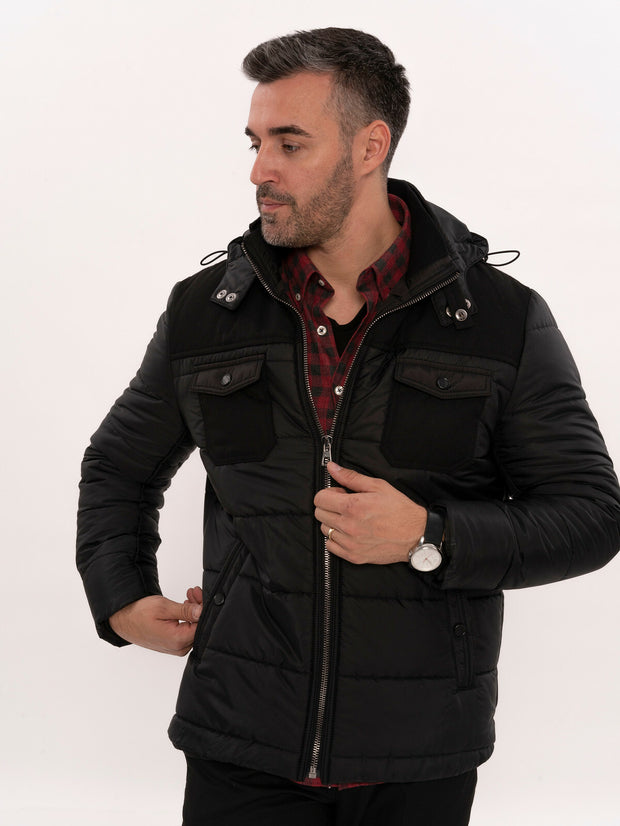 Hooded Burgundy Quilted Coat 3-piece-suit, 36, 38, 42, 44, 46, Black, Burgundy, Jackets, Modern Fit, Outwear, Puffer Coats, Quilted, Slim Fit OutletCoat - wessi