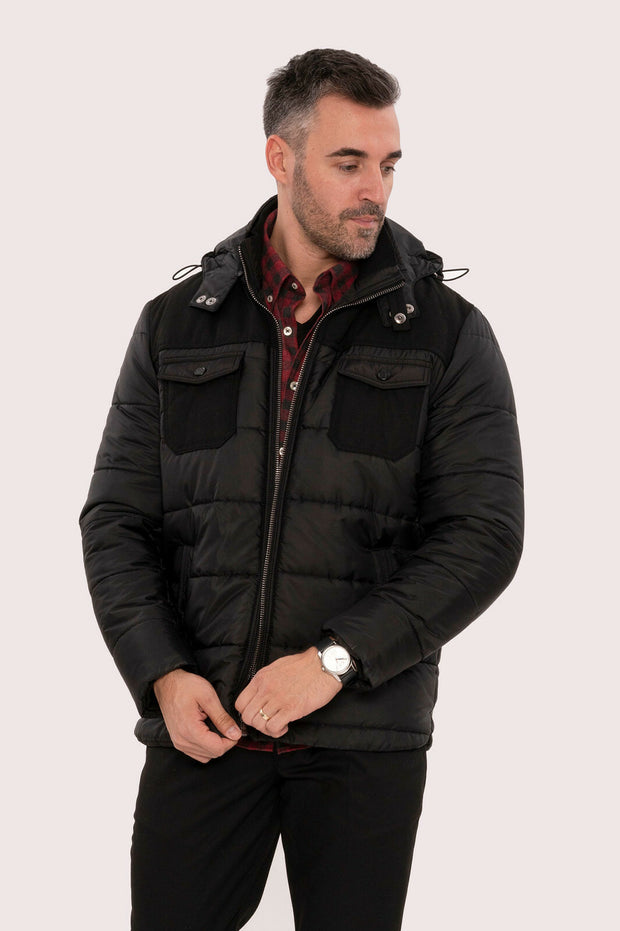 Hooded Burgundy Quilted Coat 3-piece-suit, 36, 38, 42, 44, 46, Black, Burgundy, Jackets, Modern Fit, Outwear, Puffer Coats, Quilted, Slim Fit OutletCoat - wessi