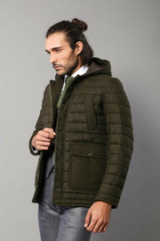 Hooded Green Felt Coat $50 - $100, 36, 38, 40, 42, 44, 46, Coat, Daily, Green, Hooded, Hooded Coat, Modern Fit, Outwear, Plain, Quilted, Quilted Jackets, Slim Fit OutletCoat - wessi