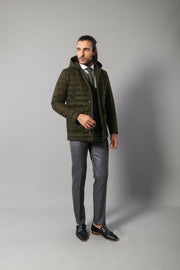 Hooded Green Felt Coat $50 - $100, 36, 38, 40, 42, 44, 46, Coat, Daily, Green, Hooded, Hooded Coat, Modern Fit, Outwear, Plain, Quilted, Quilted Jackets, Slim Fit OutletCoat - wessi