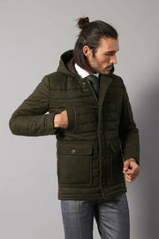 Hooded Green Felt Coat $50 - $100, 36, 38, 40, 42, 44, 46, Coat, Daily, Green, Hooded, Hooded Coat, Modern Fit, Outwear, Plain, Quilted, Quilted Jackets, Slim Fit OutletCoat - wessi