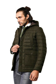 Hooded Green Felt Coat $50 - $100, 36, 38, 40, 42, 44, 46, Coat, Daily, Green, Hooded, Hooded Coat, Modern Fit, Outwear, Plain, Quilted, Quilted Jackets, Slim Fit OutletCoat - wessi