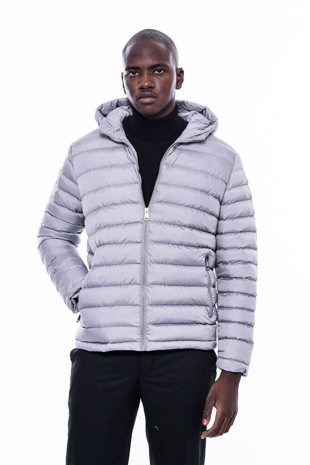 Hooded Grey Quilted Coat 3-piece-suit, 38, 40, 42, 44, 46, 48, Coat, Grey, Hooded, Kaban, Modern Fit, Outwear, Quilted, Slim Fit OutwearCoatKaban - wessi