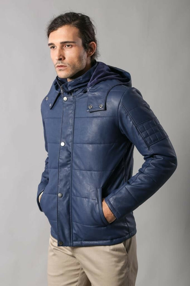 Hooded Leather Coat 3-piece-suit, 36, 38, 40, 42, 44, 46, blue, Jackets, Outwear, Puffer Coats, Quilted, Zippered OutletBlazer - wessi