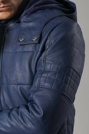 Hooded Leather Coat 3-piece-suit, 36, 38, 40, 42, 44, 46, blue, Jackets, Outwear, Puffer Coats, Quilted, Zippered OutletBlazer - wessi