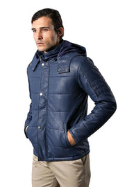 Hooded Leather Coat 3-piece-suit, 36, 38, 40, 42, 44, 46, blue, Jackets, Outwear, Puffer Coats, Quilted, Zippered OutletBlazer - wessi