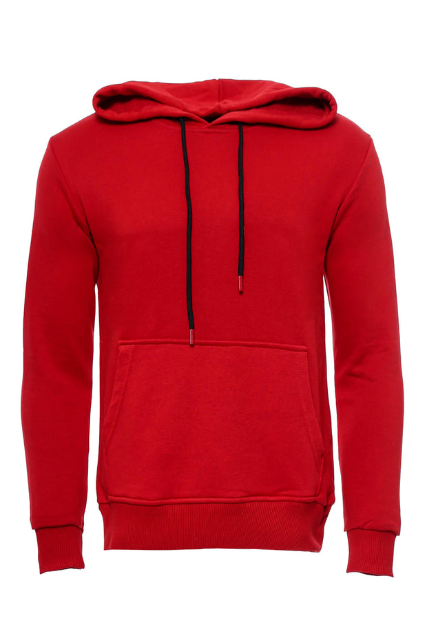 Hooded Pocket Plain Red Men's Sweatshirt Basic, Daily, Essentials, Hooded, Modern Fit, red, Slim Fit, Sport, Sport Clothing, Sweatshirt Sport ClothingSweatshirt - wessi