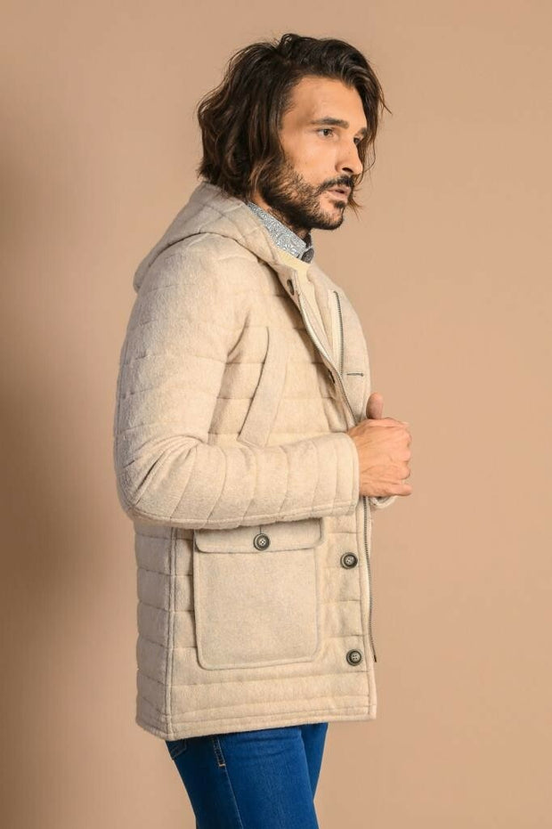 Hooded WhÄ±te Felt Coat 3-piece-suit, 36, 38, 40, 42, 44, 46, Coat, Hooded, Kaban, Modern Fit, Outwear, Slim Fit OutletCoat - wessi