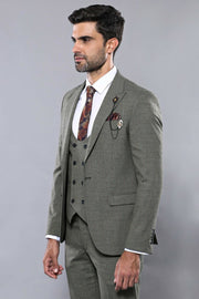 Khaki Checked Suit | Wessi 3-piece-suit, 36, 38, 40, 42, Checked, Double Breasted, Modern Fit, Peak, Peak Lapel, Plaid, Slim Fit, Slim Fit Suit, Suit SuitSlim Fit Suit - wessi