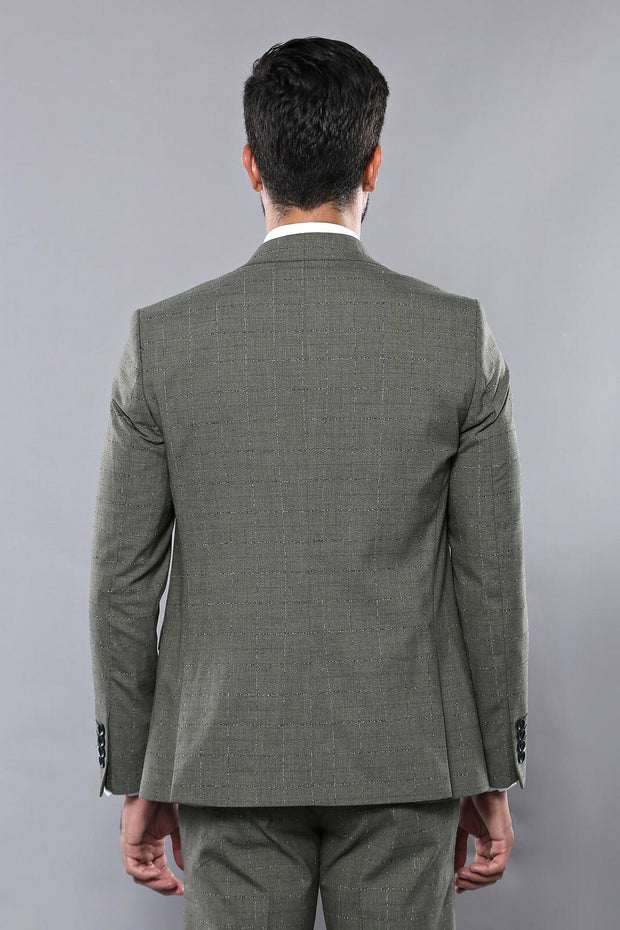 Khaki Checked Suit | Wessi 3-piece-suit, 36, 38, 40, 42, Checked, Double Breasted, Modern Fit, Peak, Peak Lapel, Plaid, Slim Fit, Slim Fit Suit, Suit SuitSlim Fit Suit - wessi