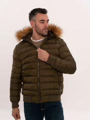 Khaki Fur Hooded Men's Puffer Coat | Wessi 3-piece-suit, 36, 38, 40, 42, 44, 46, Hooded, Jackets, Modern Fit, Outwear, Puffer Coats, Quilted, Slim Fit OutwearJacketsPuffer Coats - wessi