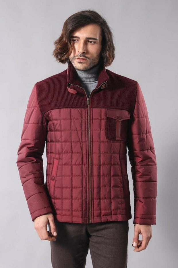 Knit Shoulder Burgundy Quilted Coat 3-piece-suit, 36, 38, 40, 42, 46, Jackets, Modern Fit, Outwear, Puffer Coats, Quilted, Slim Fit OutletCoat - wessi