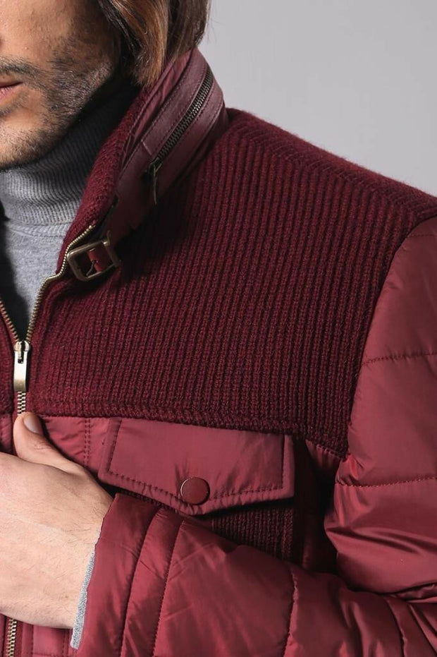 Knit Shoulder Burgundy Quilted Coat 3-piece-suit, 36, 38, 40, 42, 46, Jackets, Modern Fit, Outwear, Puffer Coats, Quilted, Slim Fit OutletCoat - wessi