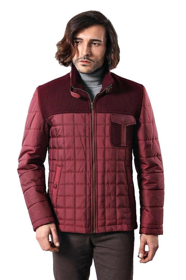 Knit Shoulder Burgundy Quilted Coat 3-piece-suit, 36, 38, 40, 42, 46, Jackets, Modern Fit, Outwear, Puffer Coats, Quilted, Slim Fit OutletCoat - wessi