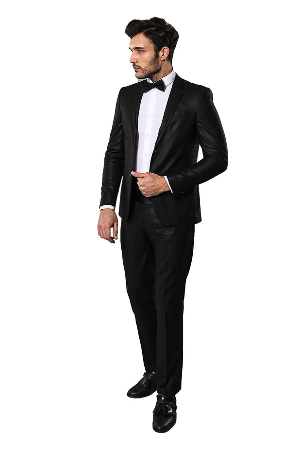 Lapel Modeled Black Wedding Suit | Wessi 3-piece-suit, 42, mens-suit_obsolete, Modern Fit, Notch, Party, Slim Fit, Slim Fit Suit, Suit, Wedding OutletSuit - wessi