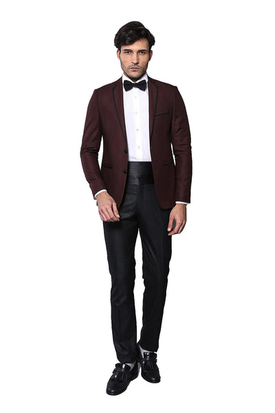 Lapel Modeled Burgundy Tuxedo | Wessi 3-piece-suit, 38, 40, Modern Fit, Notch, Party, Slim Fit, Slim Fit Suit, Suit, Wedding OutletSuit - wessi