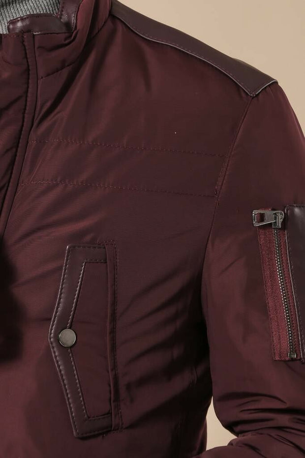 Leather Modeled Burgundy Slim Fit Quilted Jacket 3-piece-suit, 36, 38, 40, 42, 44, 46, Jackets, Modern Fit, Outwear, Puffer Coats, Quilted, Slim Fit OutletCoat - wessi