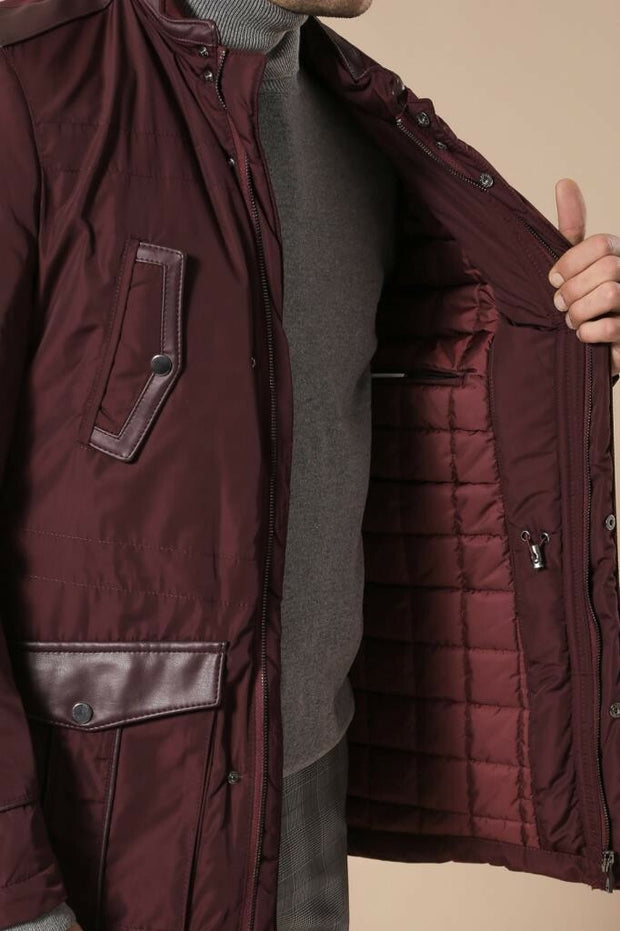 Leather Modeled Burgundy Slim Fit Quilted Jacket 3-piece-suit, 36, 38, 40, 42, 44, 46, Jackets, Modern Fit, Outwear, Puffer Coats, Quilted, Slim Fit OutletCoat - wessi