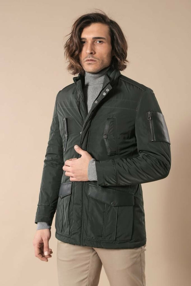 Leather Modeled Green Slim Fit Quilted Jacket 3-piece-suit, 38, 42, Jackets, Modern Fit, Outwear, Puffer Coats, Quilted, Slim Fit, Zippered OutletCoat - wessi