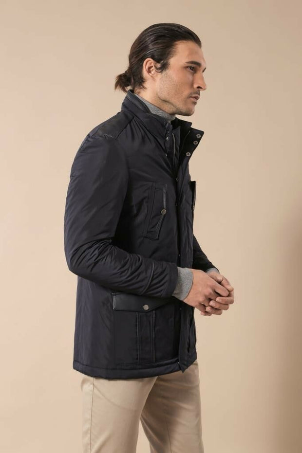 Leather Modeled Navy Blue Slim Fit Quilted Jacket 3-piece-suit, 36, 38, 40, Blue, Jackets, Modern Fit, Navy, navy-blue, Outwear, Puffer Coats, Quilted, Slim Fit OutletCoat - wessi